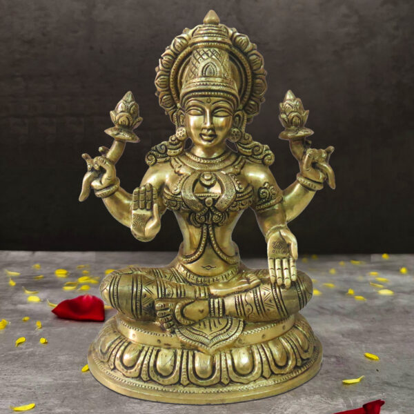 Brass Goddess Lakshmi Sitting Statue