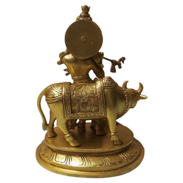 Brass Cow with krishna Standing Statue