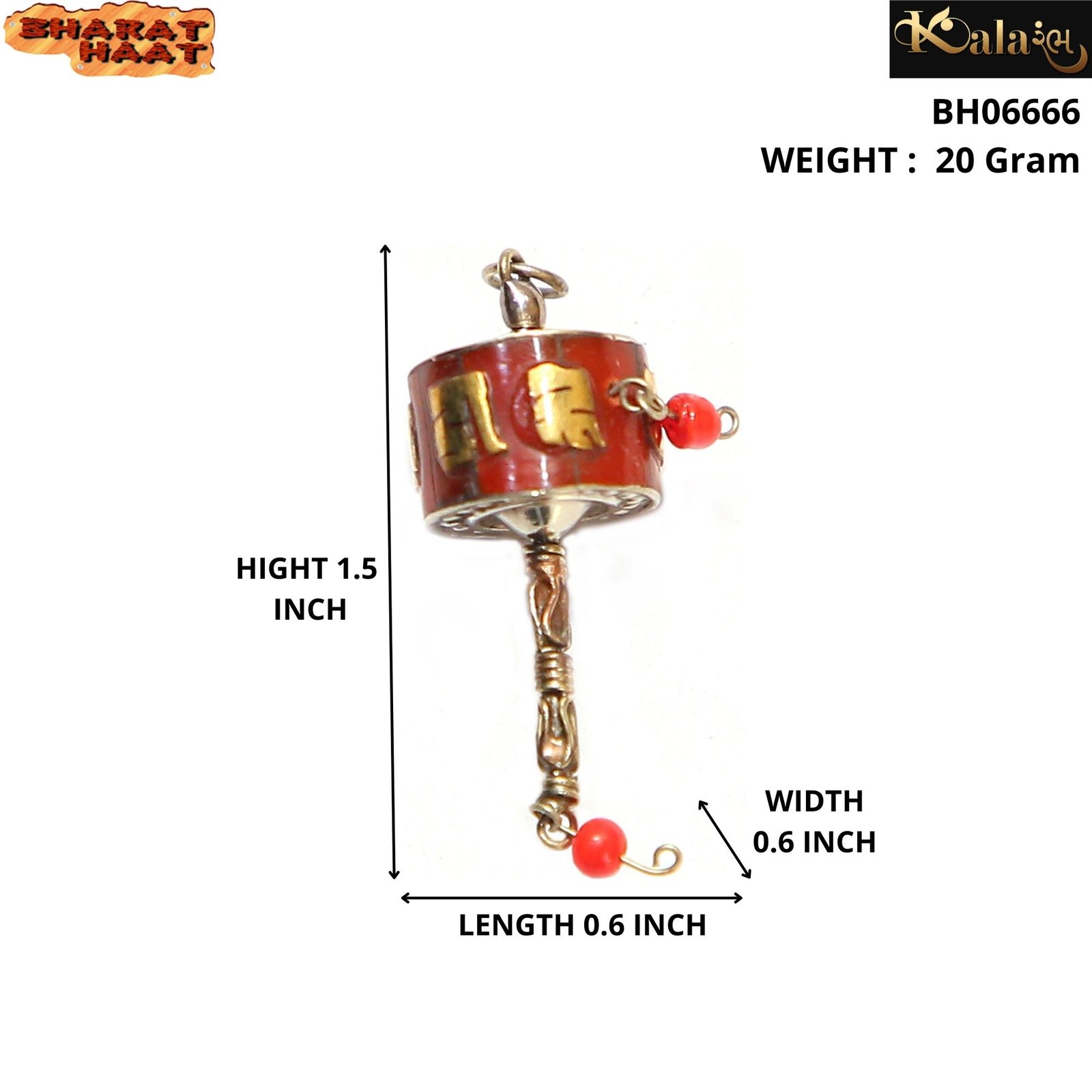 coral prayer wheel pendent BH06666_s SIZE VIEW