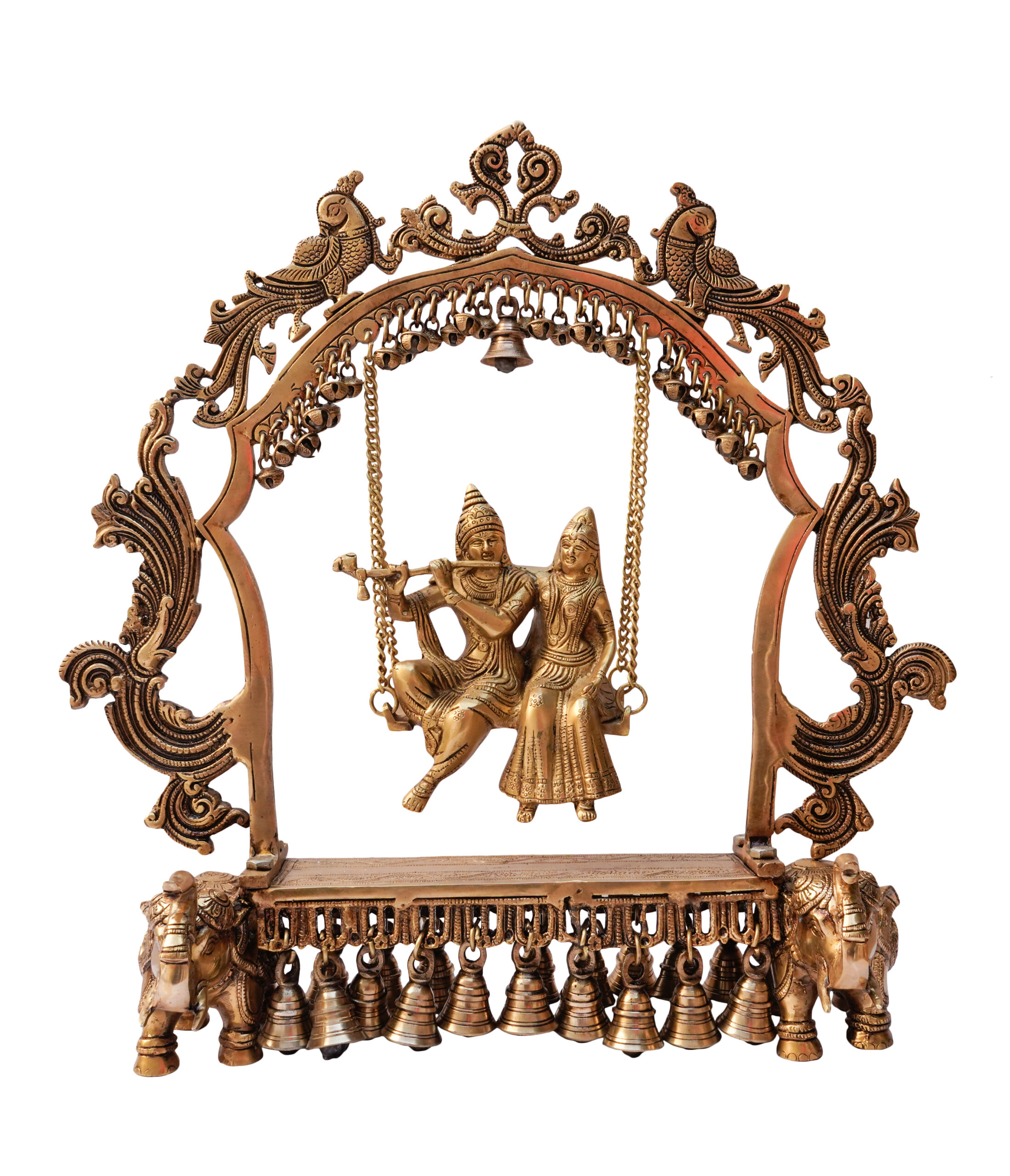 Brass Krishna & Radha on Jhula Medium Showpieces