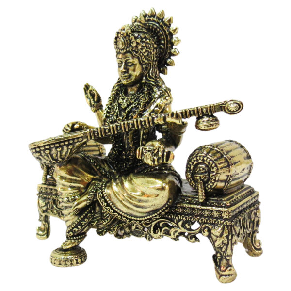 Brass Sarasvati Sitting On Sofa