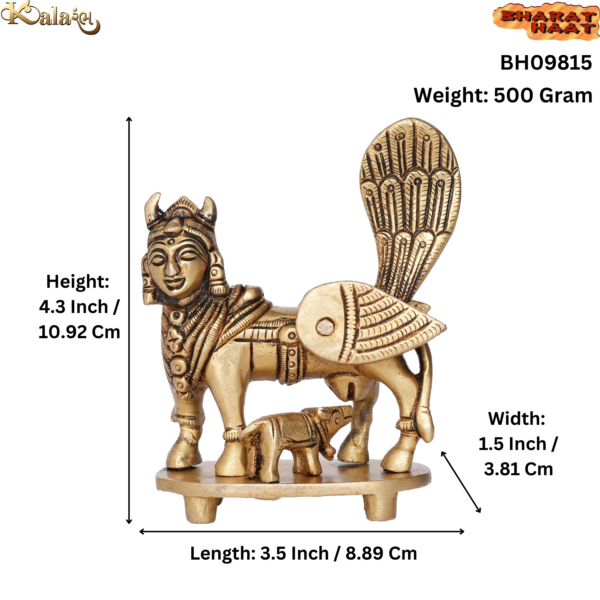 Brass Kamadhenu Cow & Calf 4.3 Inch KBH09815