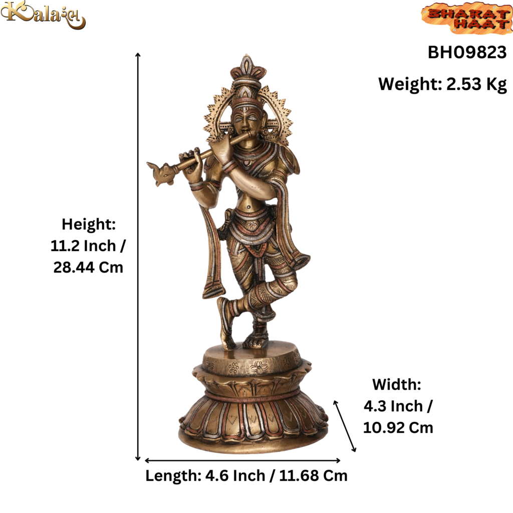 Brass Standing Krishna Idol - Divine Presence of Love and Wisdom