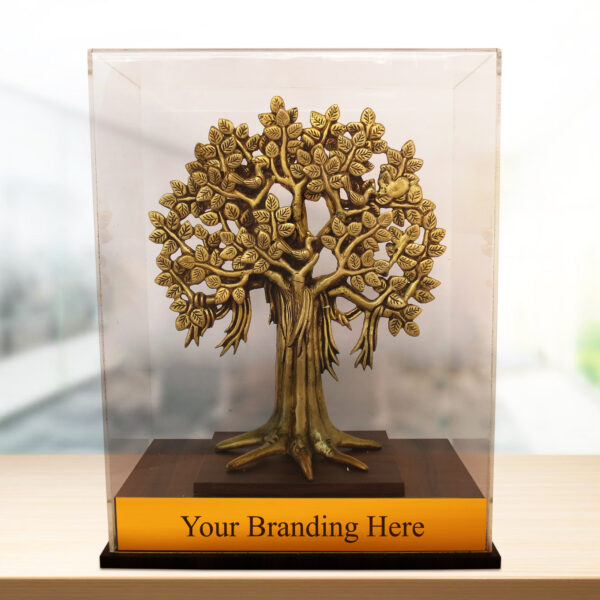 Brass, wood Table Standing Tree Memento 12.8 Inch KBHM07330