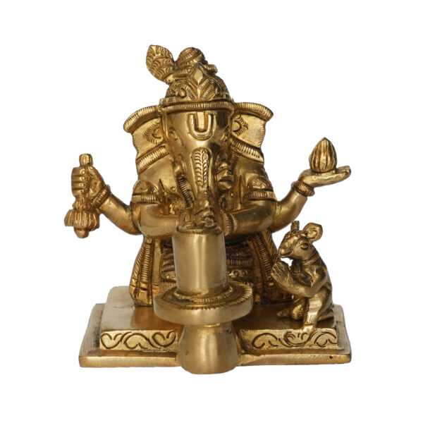 Brass Ganapati Worshipping Shivalinga 3.8 Inch KBH09936