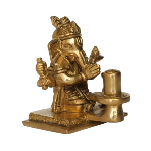 Brass Ganapati Worshipping Shivalinga 3.8 Inch KBH09936
