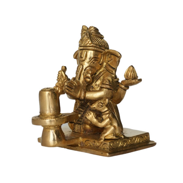 Brass Ganapati Worshipping Shivalinga 3.8 Inch KBH09936