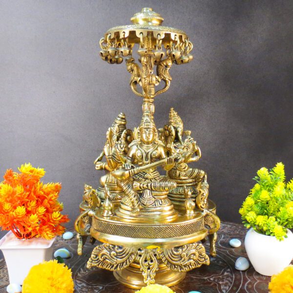 Brass Ganesh Laxmi Saraswati on 13.5 Inch KBH09323