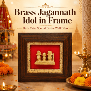 Brass Jagannath Idol in decorative frame wall hanging for Rath Yatra home décor