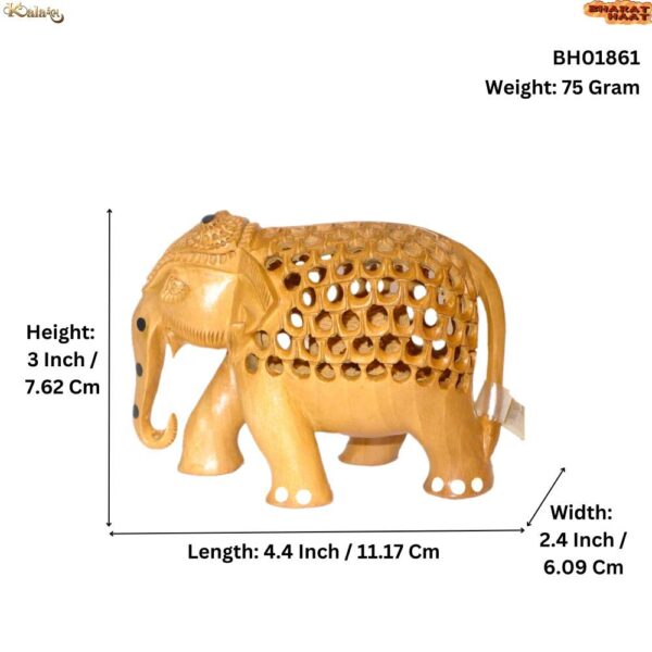 Wooden Elephant Jali Work Mid 3 Inch KBH01861