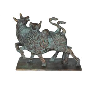 Brass Double Nandi Statue 10 Inch KBH10117