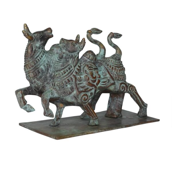 Brass Double Nandi Statue 10 Inch KBH10117