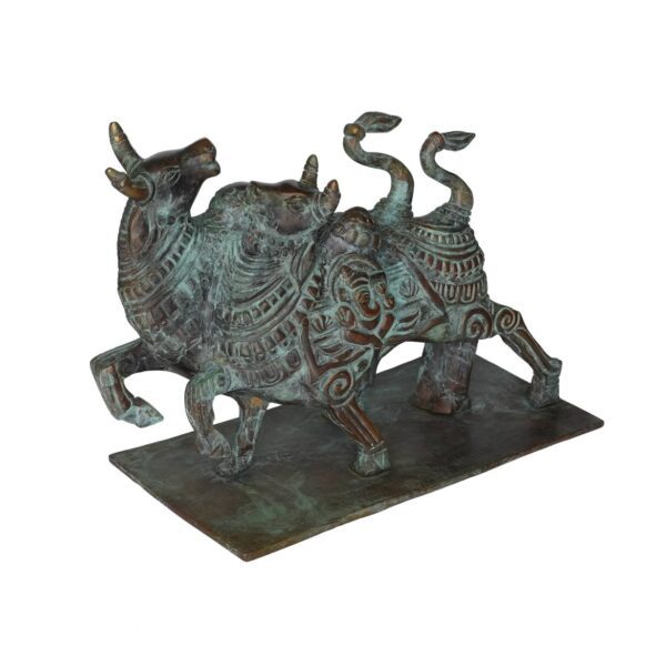 Brass Double Nandi Statue 10 Inch KBH10117