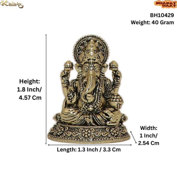 Brass Ganesha, Product Dimention is 1.3 x 1 x 1.8 Inch or 3.3 x 2.54 x 4.57 Cm, Weight is 40 Gram, 1 Pcs