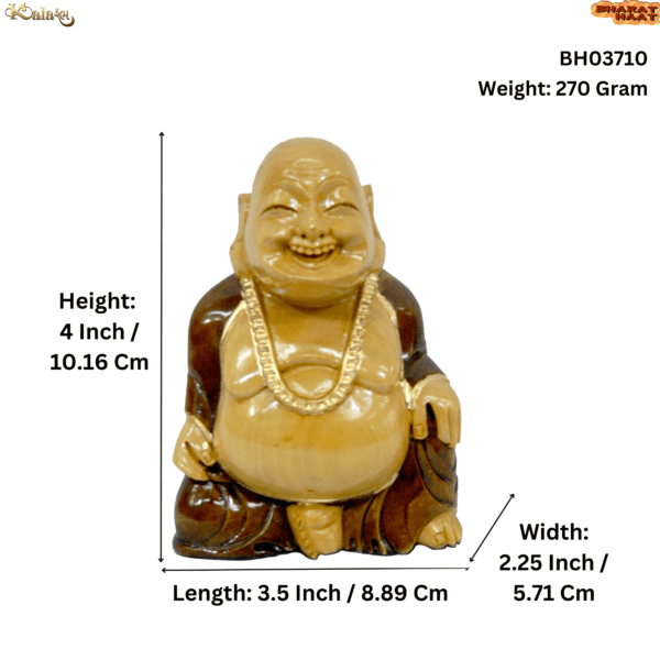 Wooden Laughing Buddha Sitting M (Two Shandes) 4 Inch KBH03710