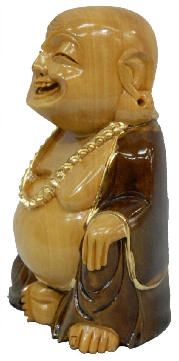 Wooden Laughing Buddha Sitting L (Two Shandes) 5 Inch KBH03711