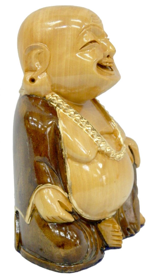 Wooden Laughing Buddha Sitting L (Two Shandes) 5 Inch KBH03711