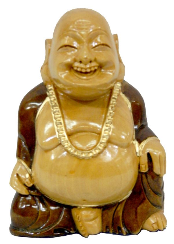 Wooden Laughing Buddha Sitting L (Two Shandes) 5 Inch KBH03711