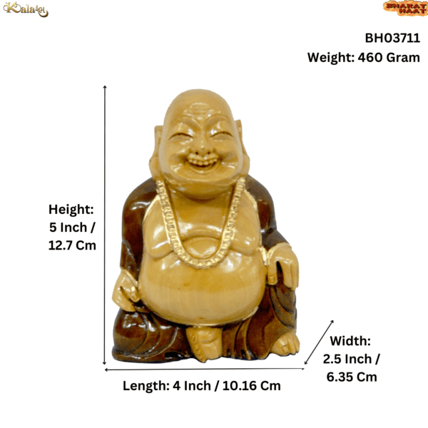 Wooden Laughing Buddha Sitting L (Two Shandes) 5 Inch KBH03711