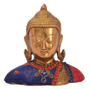 Brass Stone work Buddha Haaf medium 6.5 Inch BH05053