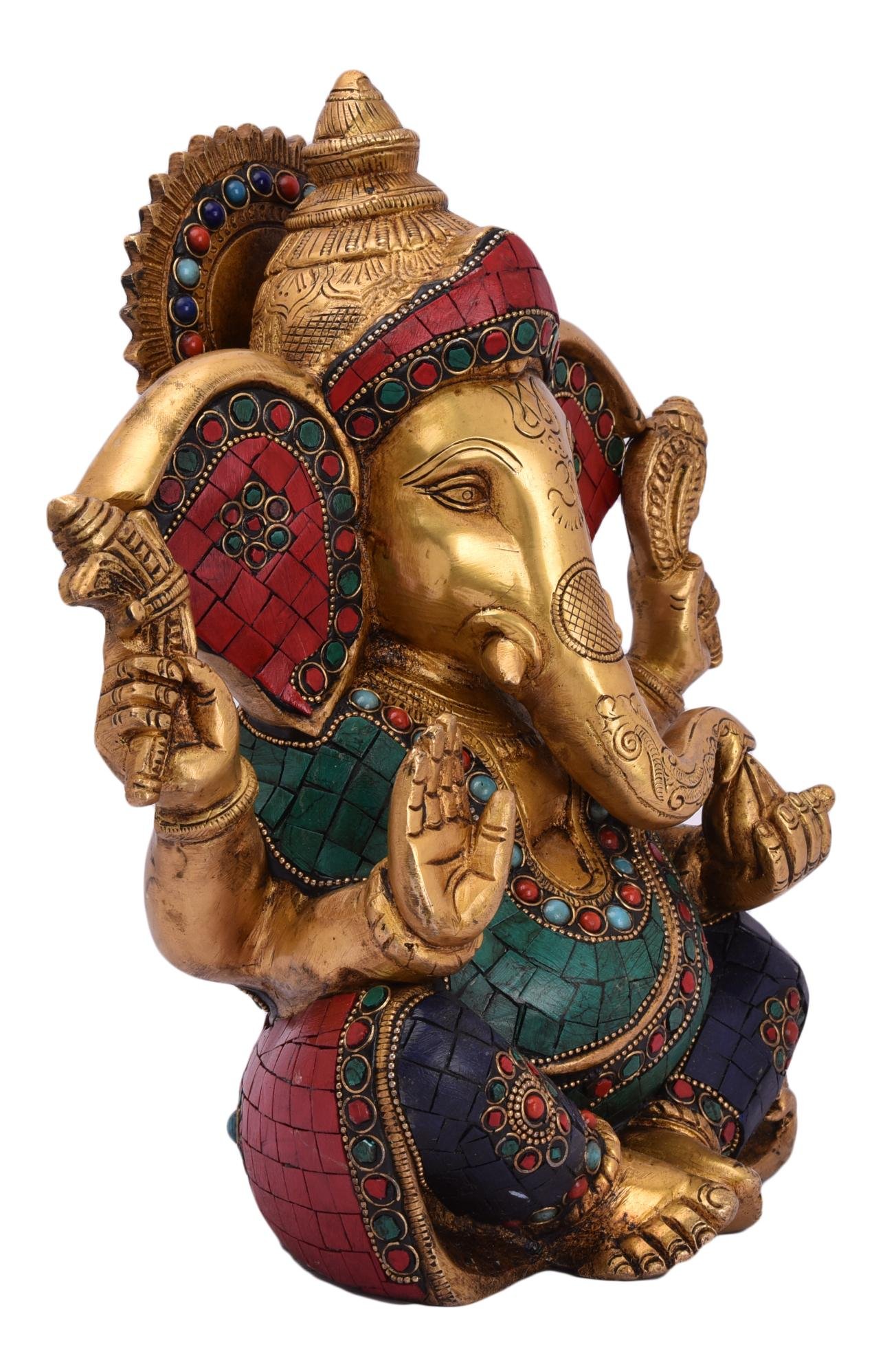 Brass Stone work Sitting GaneshBig ear medium 10.5 Inch BH05059 Brass Stone work Sitting GaneshBig ear medium 10.5 Inch BH05059