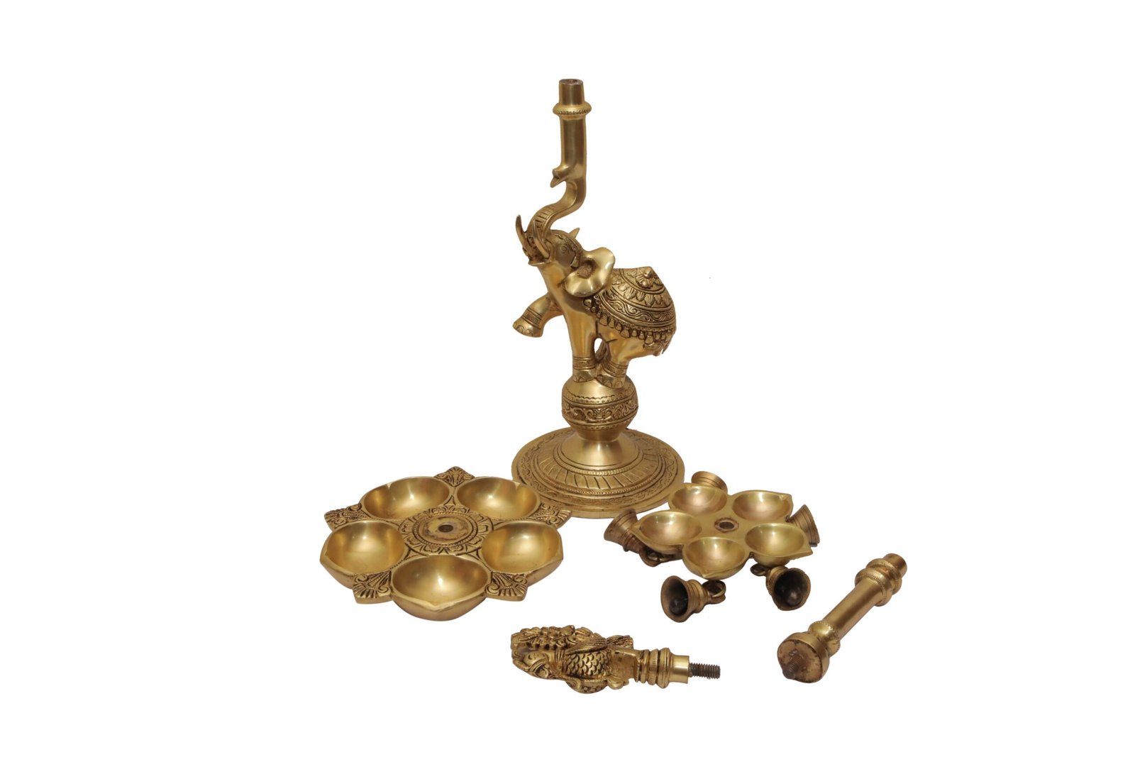 Brass Peacock Elephant Base Diya MultiStep 23.8 Inch BH07212 Brass Peacock Elephant Base Diya MultiStep 23.8 Inch BH07212