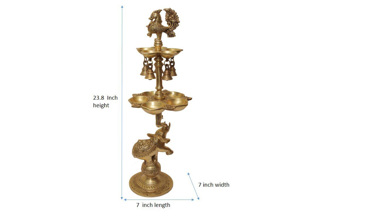 Brass Peacock Elephant Base Diya MultiStep 23.8 Inch BH07212 Brass Peacock Elephant Base Diya MultiStep 23.8 Inch BH07212