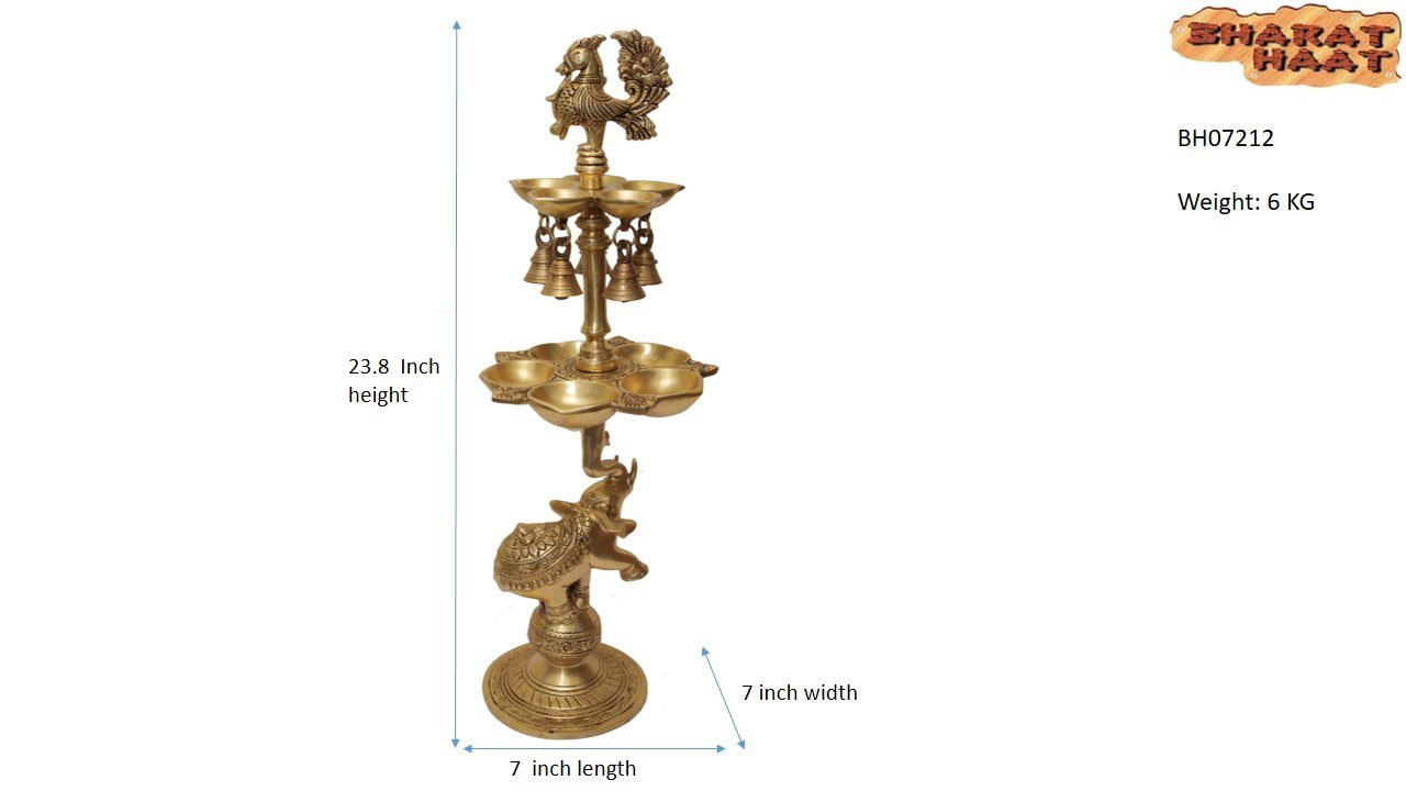 Brass Peacock Elephant Base Diya MultiStep 23.8 Inch BH07212 Brass Peacock Elephant Base Diya MultiStep 23.8 Inch BH07212