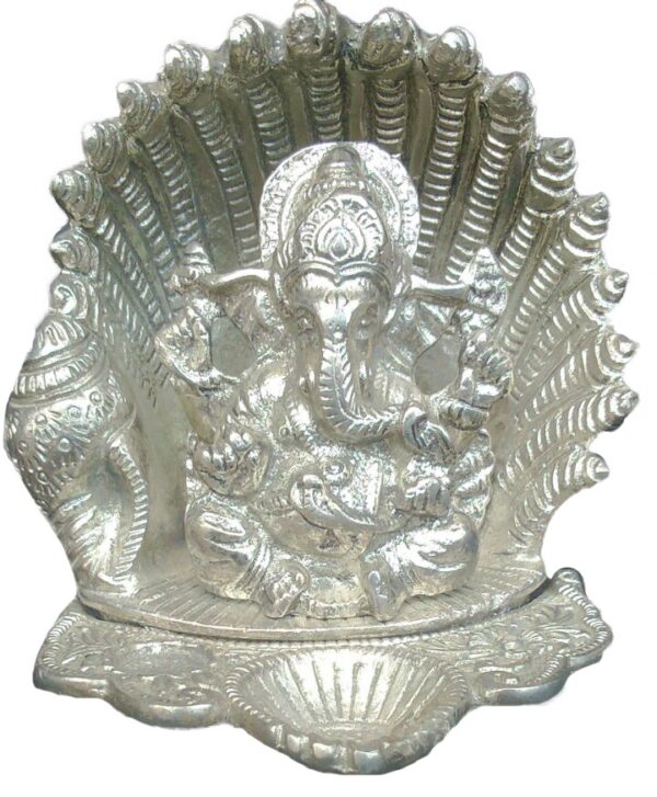 White Metal Sheep Ganesha 4.5 Inch BH00327