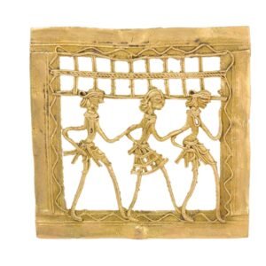KALARAMBH Brass Indian Culture Square Bastar Art 5.4 Inch, Pcs