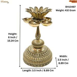 KALARAMBH Brass Flower Diya 6 Inch, 1 Pcs BH10487