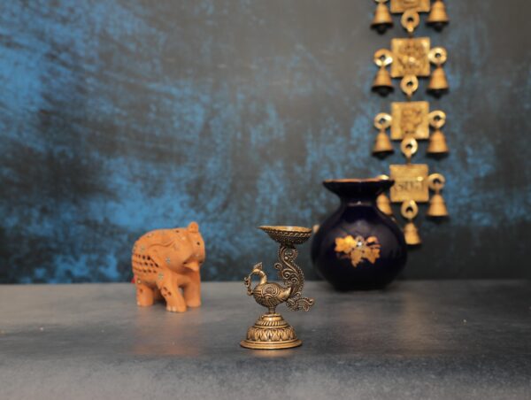 KALARAMBH Brass Peacock Diya 5 Inch, 1 Pcs BH10591