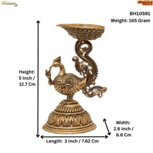 KALARAMBH Brass Peacock Diya 5 Inch, 1 Pcs BH10591