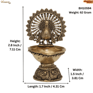 KALARAMBH Brass Peacock Diya 2.8 Inch, 1 Pcs BH10594