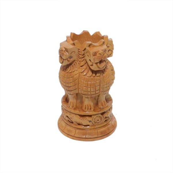 KALARAM BH Wooden Ashoka Stam BH Pen Stand 4.25 Inch, 1 Pcs BH09771