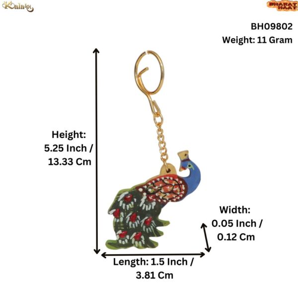 KALARAM BH Wooden Peacock Keychian 5.25 Inch, 1 Pcs BH09802