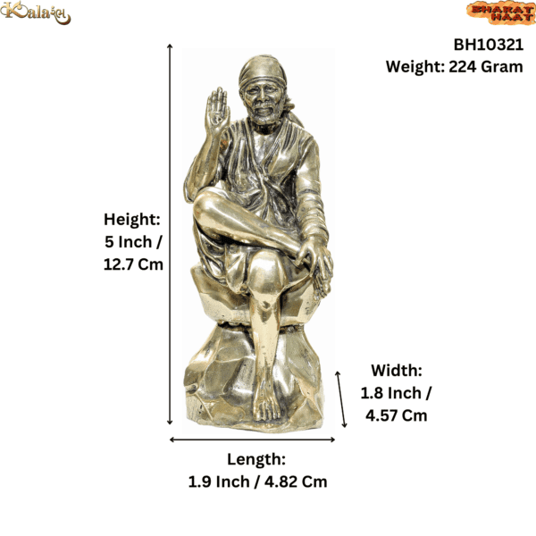 Brass Sai Baba, 5 Inch KBH10321, Weight is 224 Gram, 1 Pcs