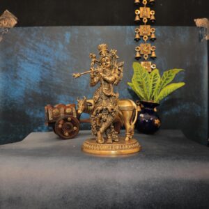 KALARAMBH Brass Krishna with Cow 10 Inch, 1 Pcs BH10616