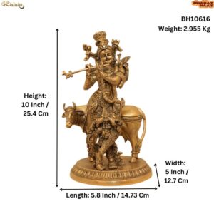 KALARAMBH Brass Krishna with Cow 10 Inch, 1 Pcs BH10616