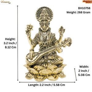 KALARAMBH Brass Saraswati 3.2 Inch, 1 Pcs BH10758