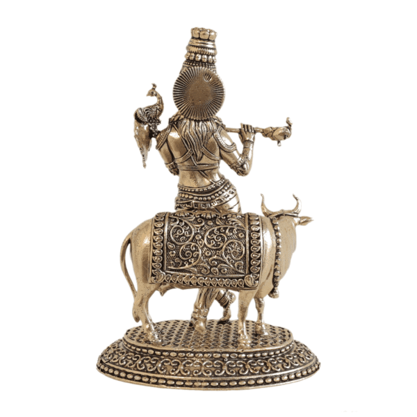 Brass Krishna with Cow 5.5 Inch KBH11214
