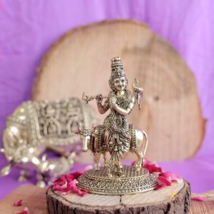 Brass Krishna with Cow 5.5 Inch KBH11214