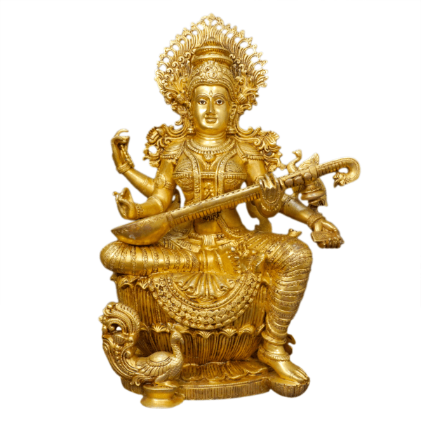Brass Saraswati Maa Idol Made From Brass 24.2" Inch Height BH10973
