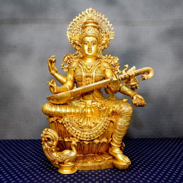 Brass Saraswati Maa Idol Made From Brass 24.2" Inch Height BH10973