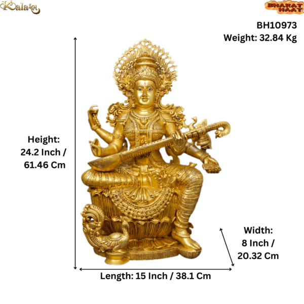 Brass Saraswati Maa Idol Made From Brass 24.2" Inch Height BH10973