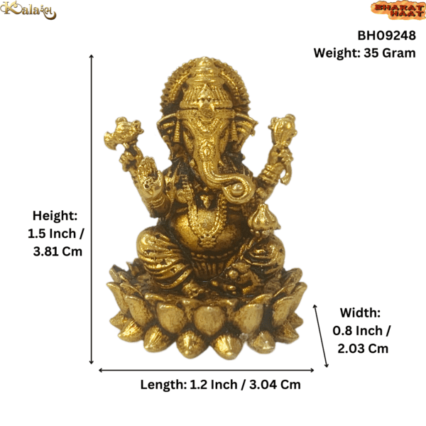 Brass Ganesha, 1.5 Inch KBH09248, Weight is 35 Gram, 1 Pcs