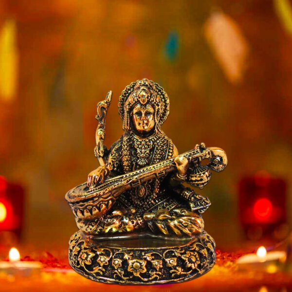 Brass Saraswati, 4 Inch, KBH09354, Weight is 310 Gram, 1 Pcs