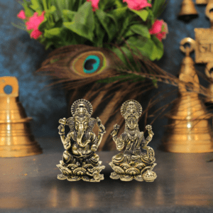 Brass Ganesha & Lakshmi , 1.4 Inch, BH10773