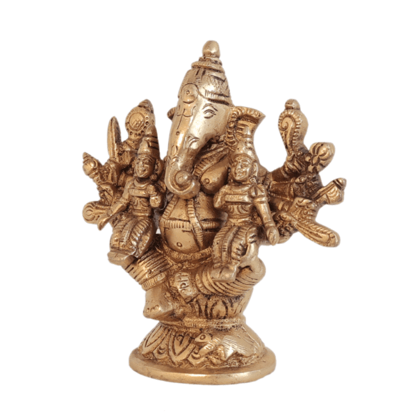 Brass Ganesha with riddhi siddhi 4.1 Inch KBH10968