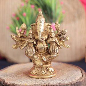 Brass Ganesha with riddhi siddhi 4.1 Inch KBH10968